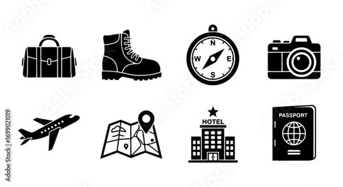 Travel Essentials Icons for Adventure and Exploration