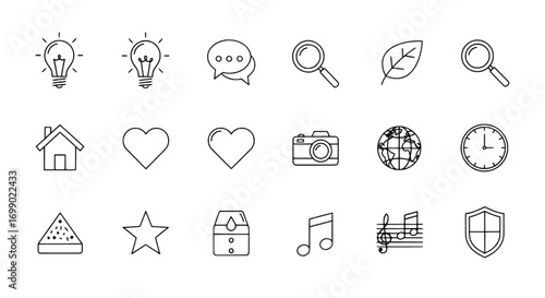 Collection of versatile outlined icons perfect for web design, apps, and various digital projects