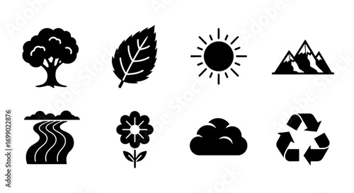 Nature Icons Set for Environmental Design and Eco-Friendly Themes