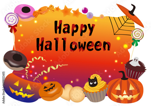 ハロウィンのカボチャとお菓子のフレーム