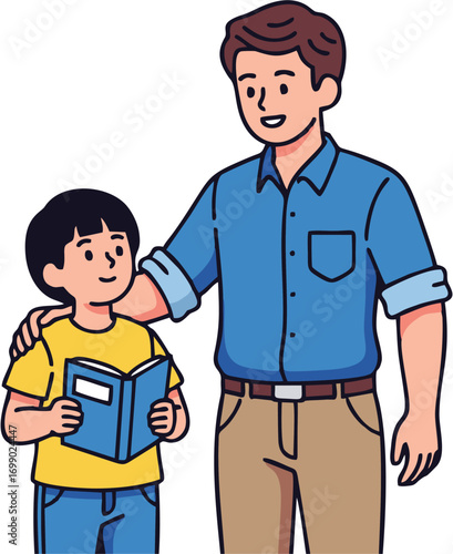 Father and Son Reading Together A Colorful Illustration of Learning and Bonding