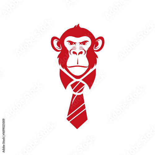 Red Monkey in a Tie Logo: A striking red monkey logo, featuring an intense gaze, adorns a business tie, symbolizing focus and authority. This unique design creates a captivating brand image.