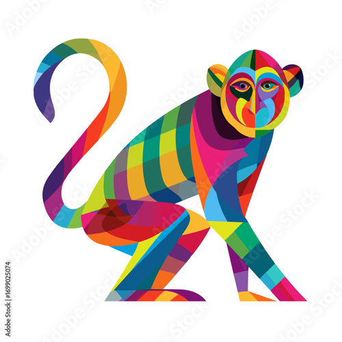 Chroma Monkey: A vibrant monkey illustration, showcasing a stunning kaleidoscope of geometric patterns and an explosion of vivid colors, inviting viewers into a realm of creative delight. 