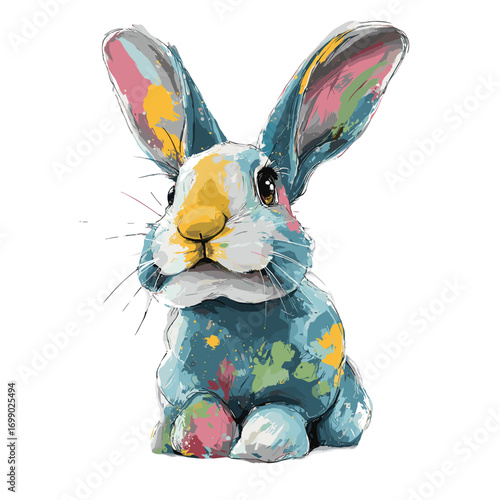 Colorful Rabbit Portrait: Captivating artistic portrait of a rabbit, painted with vibrant hues, embodying an expression of pure, innocent charm.