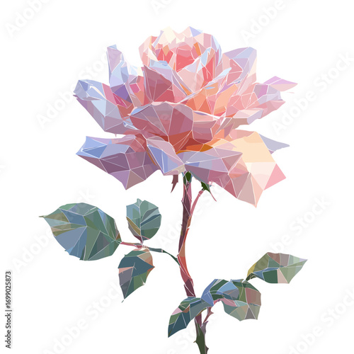 Geometric Rose: A single, stunning rose, rendered in a captivating geometric style, showcasing intricate polygon shapes and pastel hues, a testament to artistic floral design.