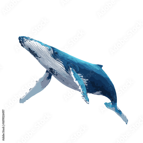 Majestic Whale in the Abyss: A solitary whale gracefully swims in the vast expanse of the ocean, a symbol of the ocean and freedom.  A visually stunning representation of underwater marine life.