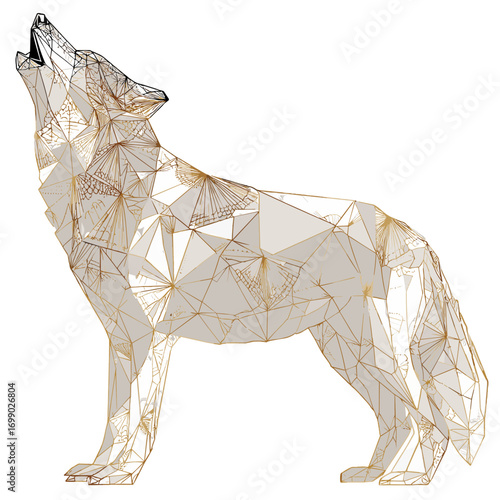Howling Wolf Silhouette: A striking, geometric silhouette of a wolf raises its head to the sky, emanating an air of primal elegance and wild grace.
