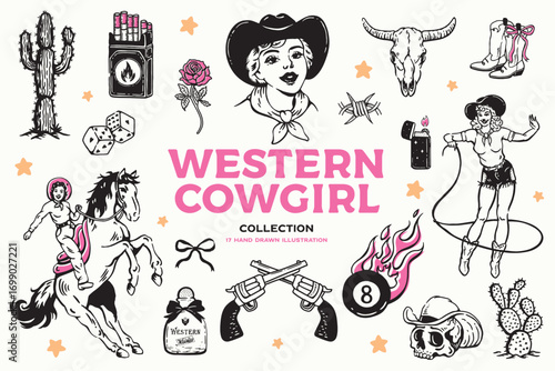 Western Cowgirl Hand Drawn