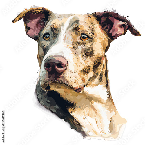 Loyal Canine Portrait: A captivating headshot of a dog with unique coat markings. The dog's eyes reveal an amiable nature.