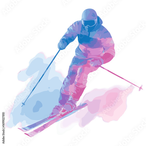Dynamic descent: Capturing the artistry of skiing, this graphic composition celebrates speed, precision, and the thrill of the slopes, rendered in a captivating, illustrative style.