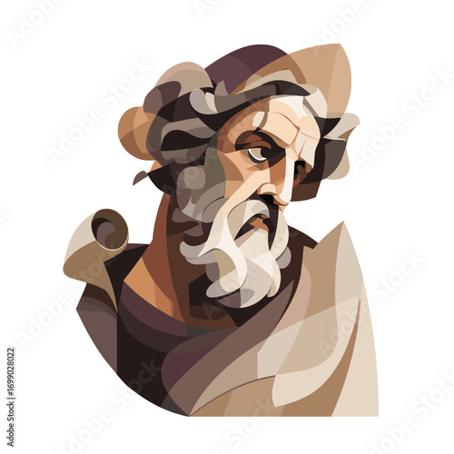 Philosophical Contemplation: An artistic rendition of an ancient philosopher with a flowing beard, deep in thought, evoking wisdom, intellect, and contemplation.