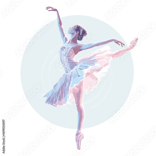 Graceful Dancer in Motion: Witness the elegance of a ballet dancer, frozen in a moment of ethereal poise as she executes a graceful arabesque, her form silhouetted against a soft, serene backdrop.