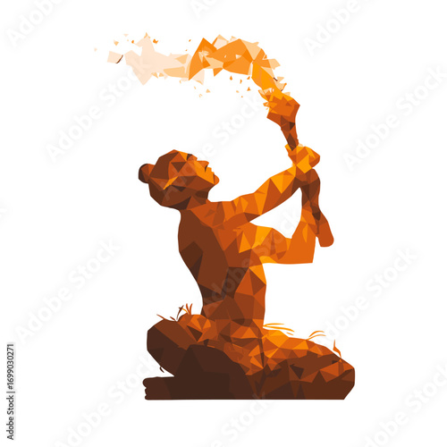 Fire Dancer: A stylized image of a fire dancer, in a dynamic pose. Warm, earthy tones and geometric shapes convey motion and energy, suggesting ritual and spectacle. 