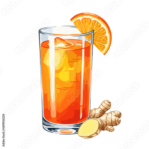 Refreshing Ginger Orange Drink in a Glass with Ice and Garnish for Summer Parties and Gatherings