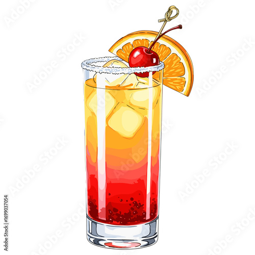 Refreshing Citrus Cocktail with Ice, Cherry, and Orange Slice for Summer Parties