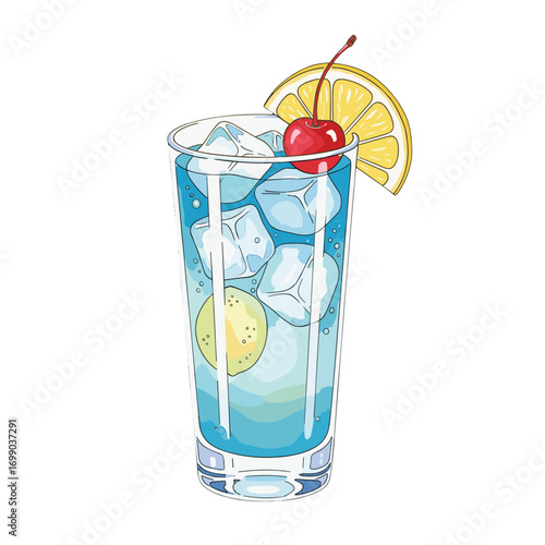 Refreshing Cocktail with Ice, Lemon, and Cherry Perfect for Summer Parties and Celebrations