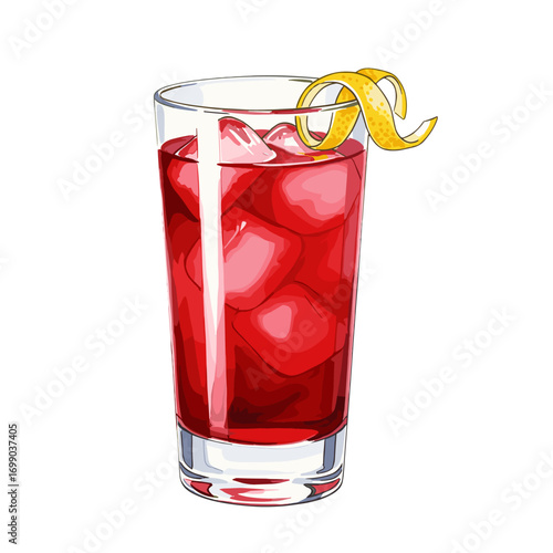 Refreshing Red Beverage with Ice and Citrus Garnish in Clear Glass for Summer Cocktails or Mocktails