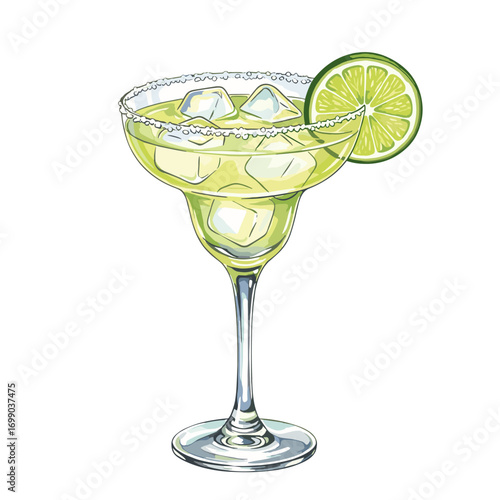 Refreshing Lime Margarita Cocktail with Ice in a Glass for Summer Enjoyment and Celebrations