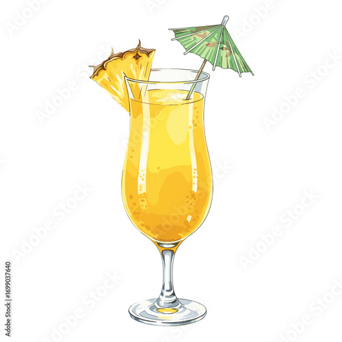 Refreshing Tropical Cocktail with Pineapple Slice and Decorative Umbrella, a Vibrant Summer Beverage Illustration
