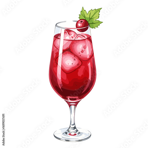 Refreshing Red Beverage in Glass with Ice and Garnish - Ideal for Summer Parties and Gatherings