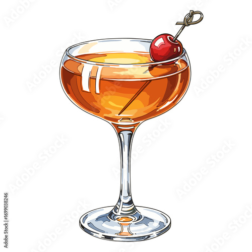 Elegant Cocktail with Cherry Garnish in Classic Glass for Celebrations and Entertaining