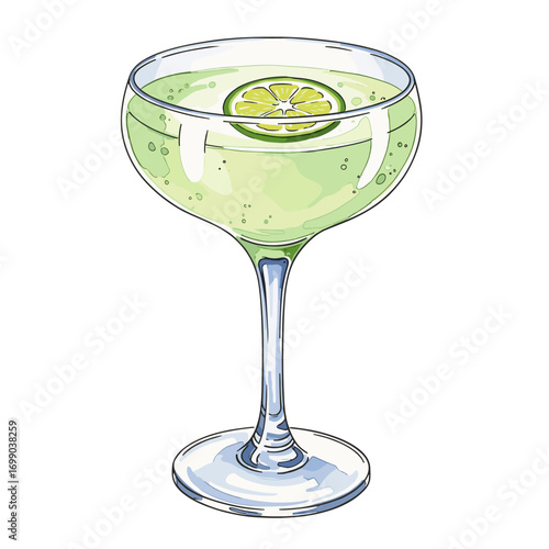 Refreshing Green Cocktail in Elegant Glass with Lime Slice for Summer Parties and Gatherings