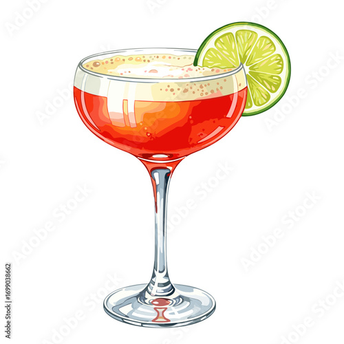 Colorful Cocktail Glass with Lime Garnish: Refreshing Drink Illustration for Summer Parties and Celebrations