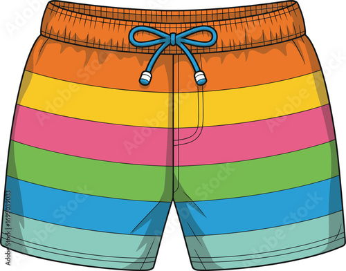 Colorful striped swim shorts with drawstring for summer beach vacation and active lifestyle