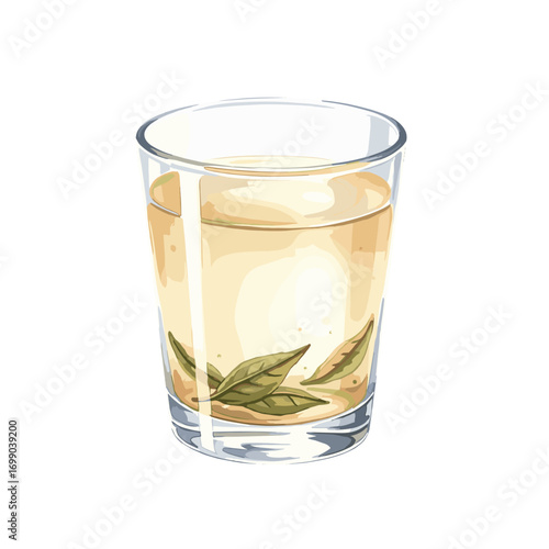 Glass of Herbal Tea with Leaves in Transparent Cup for Refreshing Beverages