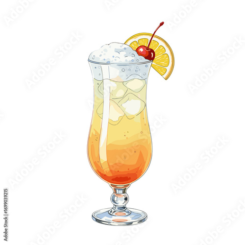 Refreshing Tropical Cocktail with Cherry and Lemon Garnish in a Tall Glass for Summer Events