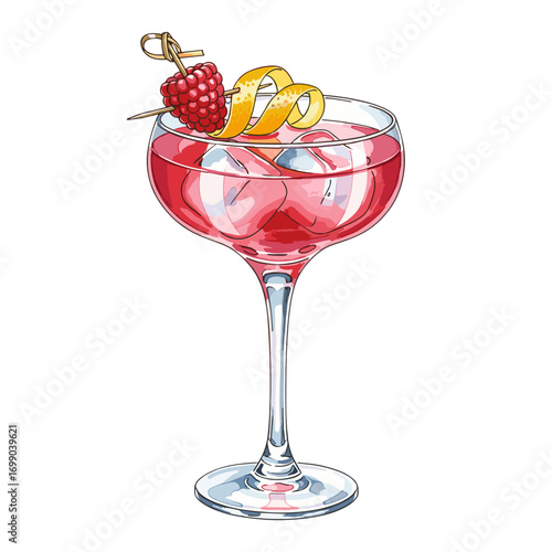 Elegant Cocktail with Raspberry and Citrus Garnish in a Crystal Glass