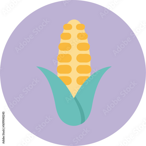 Single ear of corn with green leaves on gradient background