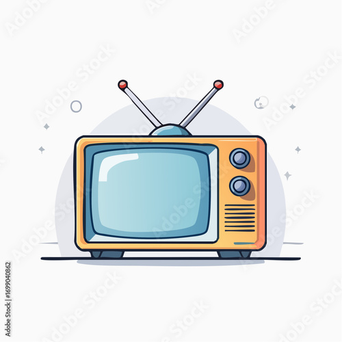 Retro Orange Television Set With Antennas On White Background