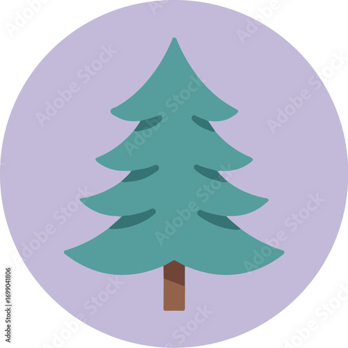 Solitary evergreen tree with conical shape and dark green foliage against gradient purple background