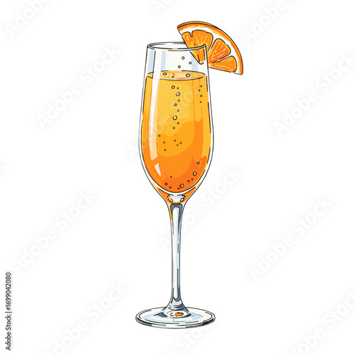 Refreshing Mimosa Cocktail in a Flute Glass with Orange Slice Garnish, Perfect for Brunch or Celebration