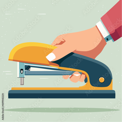 Hand Holding Yellow And Black Stapler