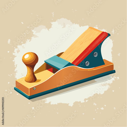 Pixel Art Style Wood Plane Tool On Tan Splatter Background