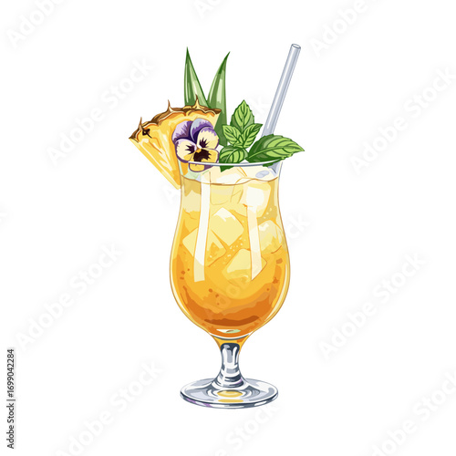 Tropical Pineapple Cocktail with Mint Garnish in a Glass for Party or Event Celebrations