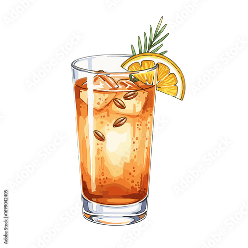 Refreshing Summer Beverage with Citrus and Ice in a Tall Glass for Warm Days