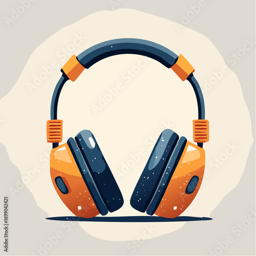 Orange And Blue Headphones On A Gray Background