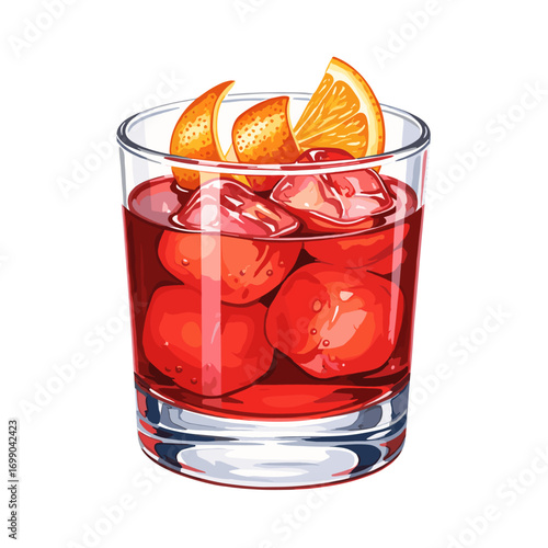 Refreshing Red Beverage with Ice and Orange Slices in Glass for Summer Drinks