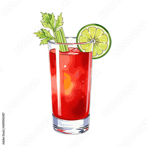 Refreshing Red Drink with Lime and Celery Garnish in a Glass for Summer Parties and Cocktails