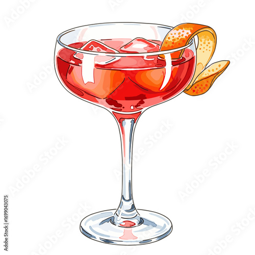 Elegant Cocktail Glass with Red Drink and Citrus Twist for Parties and Celebrations