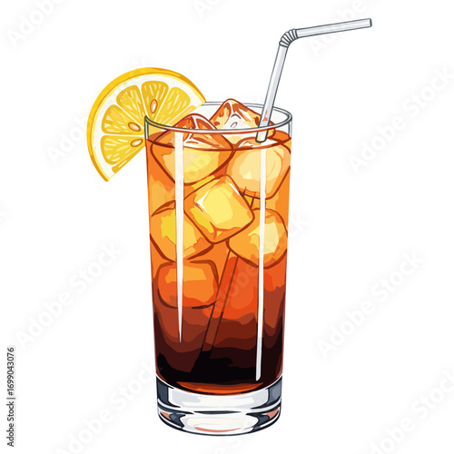 Refreshing Iced Tea Beverage with Ice and Lemon Slice in a Tall Glass