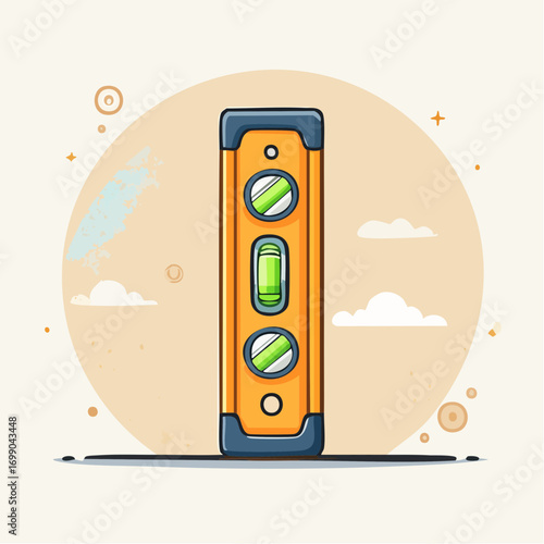 Orange Spirit Level Tool With Green Bubble Indicator On Tan Circular Backdrop