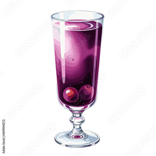 Refreshing Purple Beverage in Elegant Glass with Bubbles and Cherries
