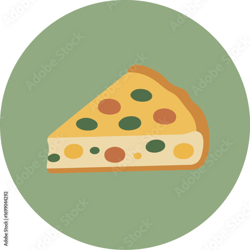 Close-up of a single pizza slice with golden-brown crust, creamy cheese, and vibrant toppings