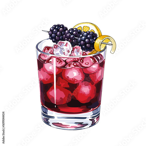 Refreshing Berry Cocktail Glass with Ice and Lemon Garnish Ideal for Summer Parties or Celebrations