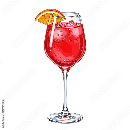 Refreshing Fruity Beverage in Cocktail Glass with Orange Slice and Ice Cubes for Summer Parties or Celebrations