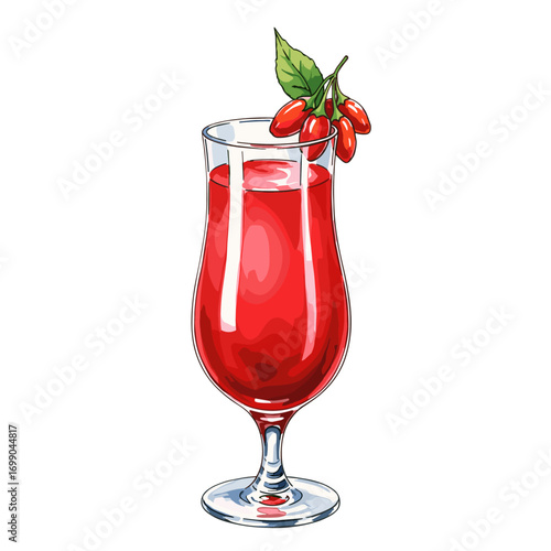 Refreshing Red Beverage in Elegant Glass with Garnish for Summer Parties and Events